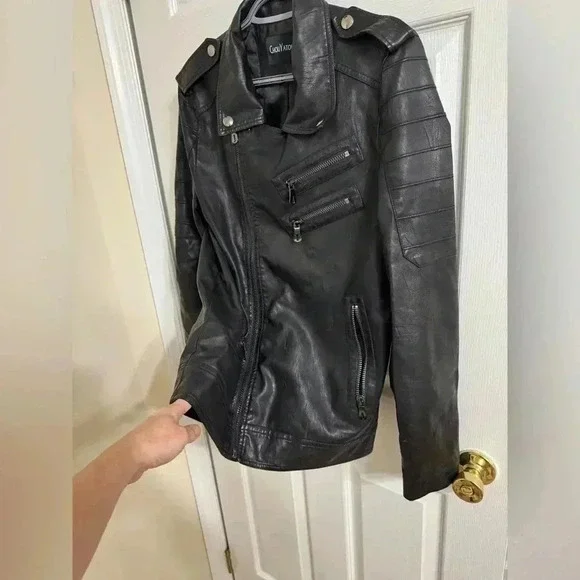 ChouYatou Men's Black Faux Leather Jacket Size: XS - Picture 10 of 16